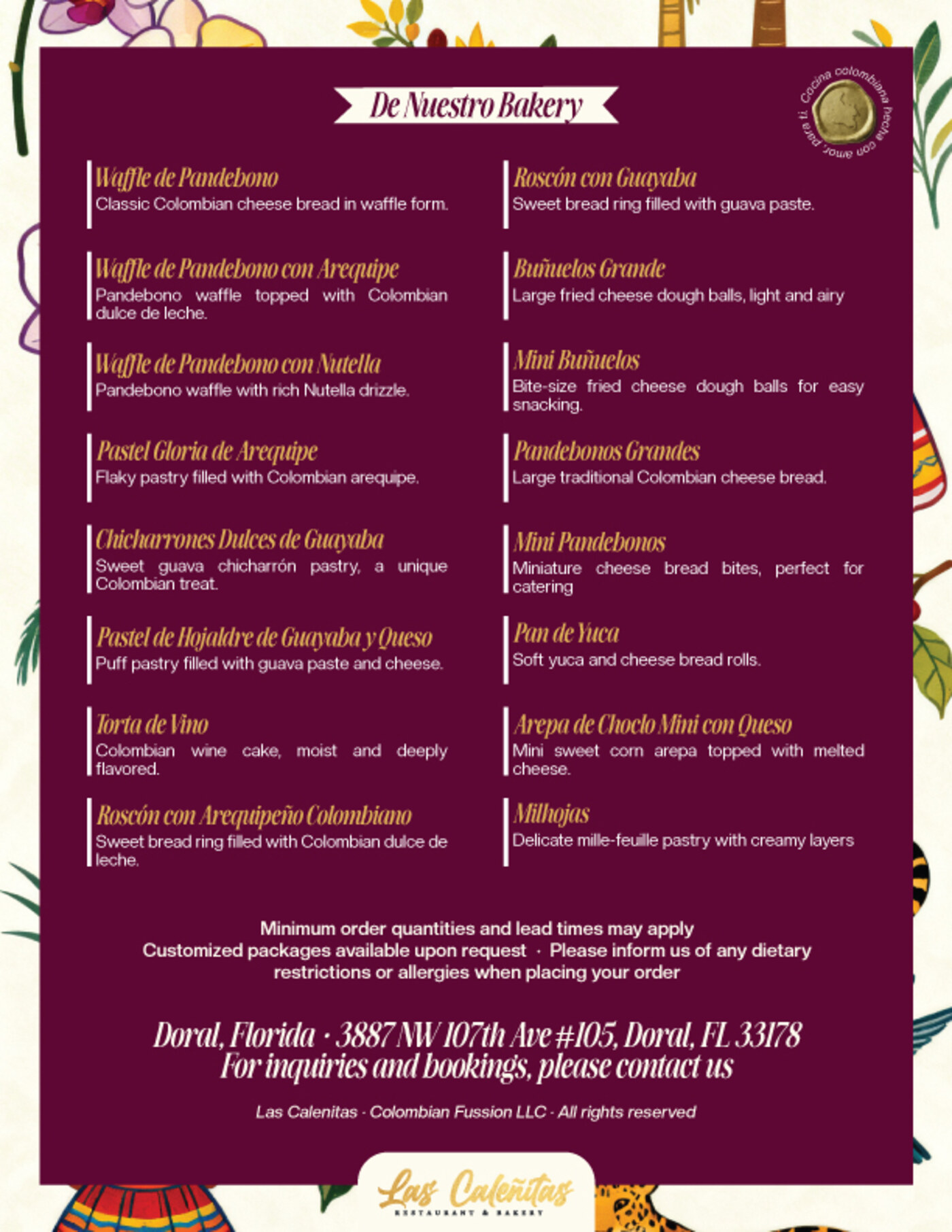 Las Caleñitas catering menu, page 2