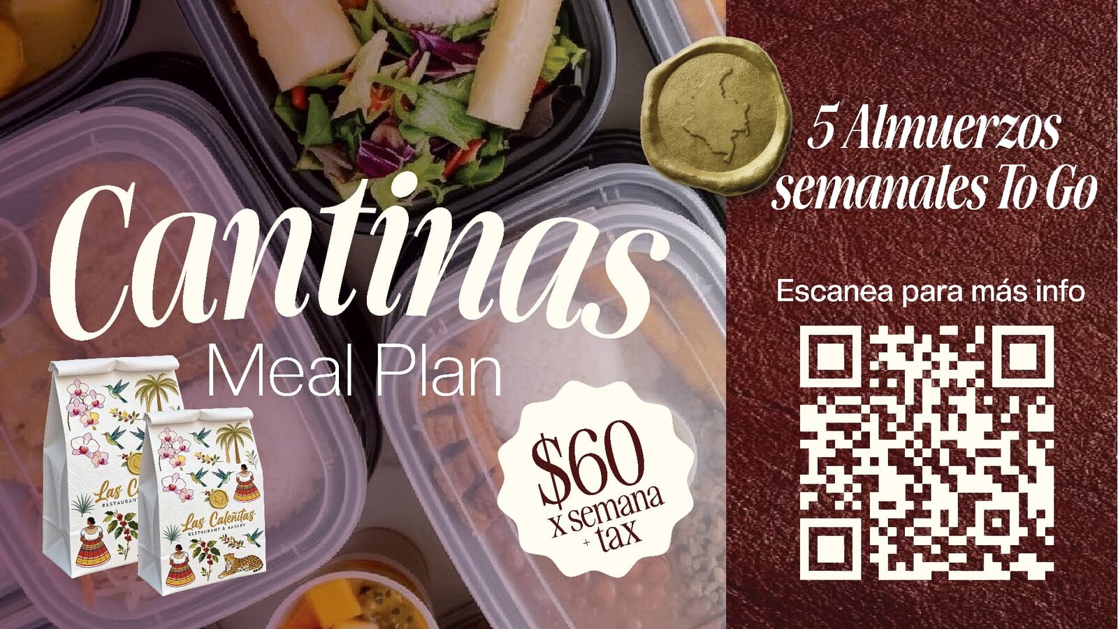 Cantinas Meal Plan de Las Caleñitas: 5 almuerzos semanales para llevar