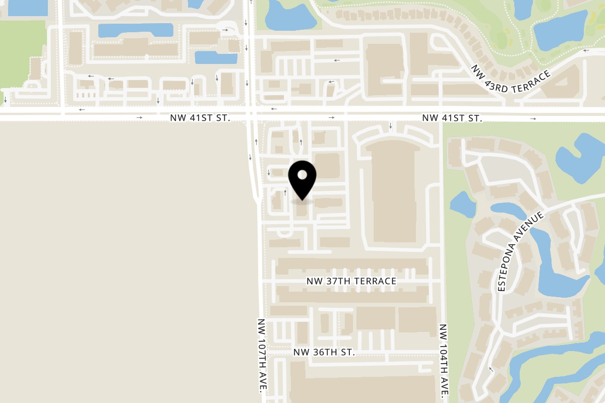 Map showing the location of Las Caleñitas Restaurant & Bakery on 3887 NW 107th Ave in Doral